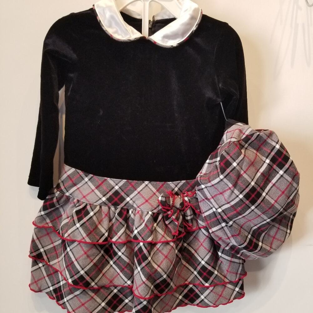 The Children's Place Velvet‎ Plaid Dress & Hat
